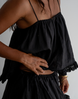 WILLOW TOP- BLACK Linen Lace Trim