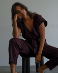 AD Short Sleeve - CHOCOLATE Linen Jumpsuit