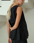 VALERIE - BLACK Broderie & Ramie Top