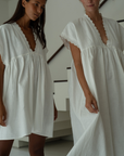 ONNI MIDI - WHITE Scalloped Ramie Dress