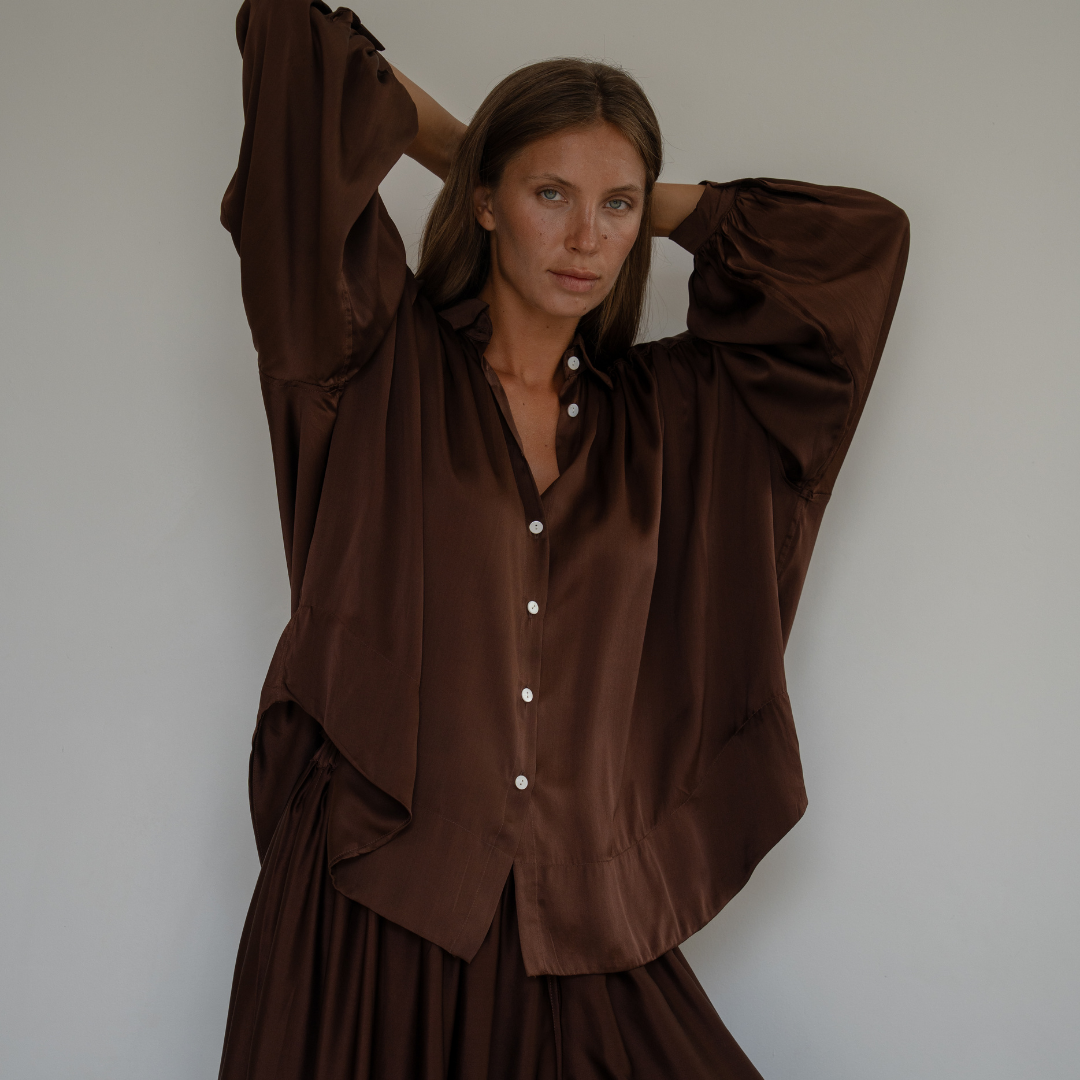 NINA - BURGUNDY Silk Blouse