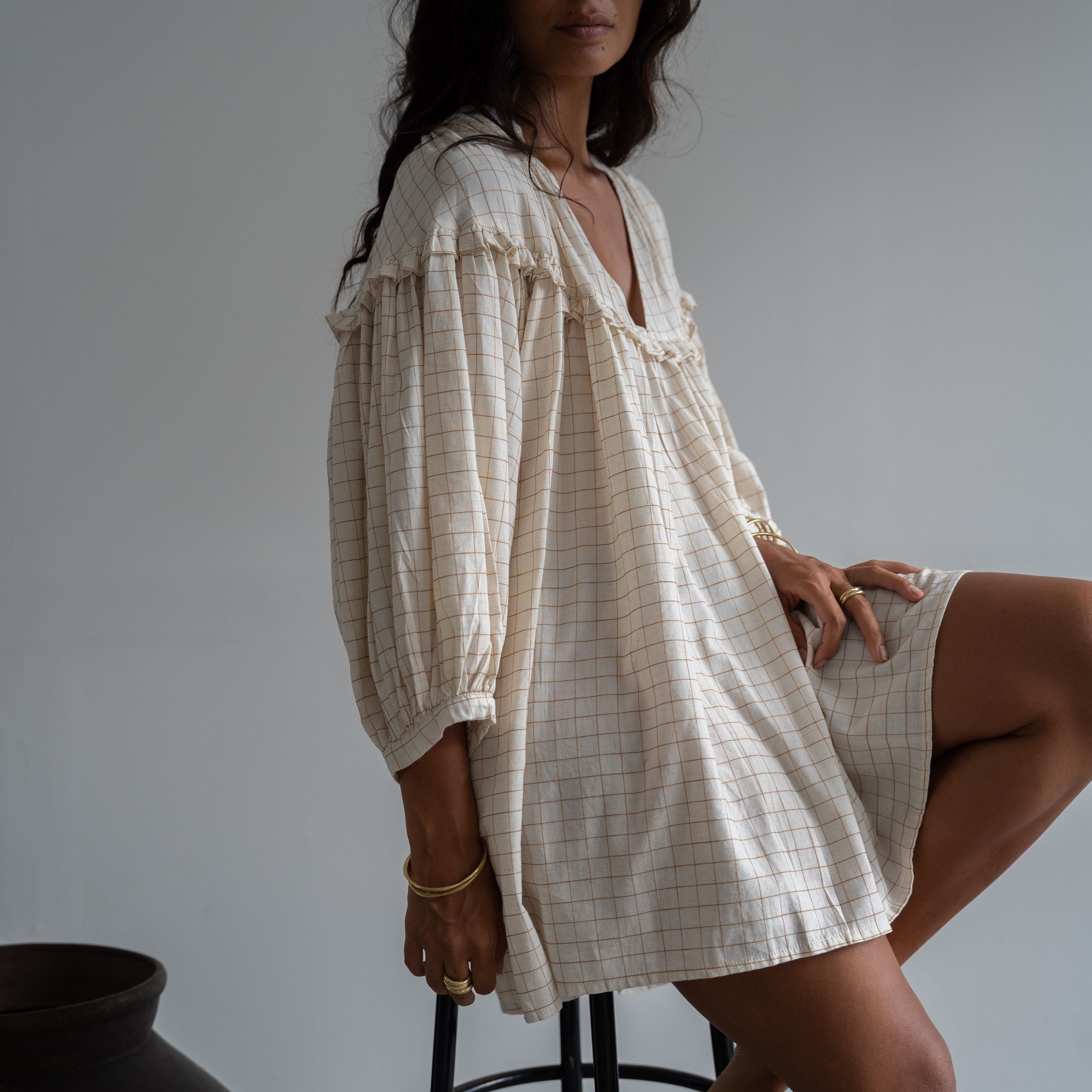 NALU - OCHRE CHECK Dress