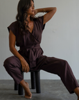 AD Short Sleeve - CHOCOLATE Linen Jumpsuit