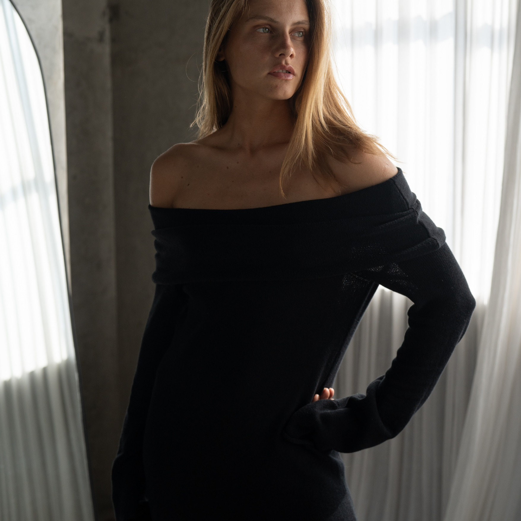 JOLIE - BLACK Cowl Neckline Dress