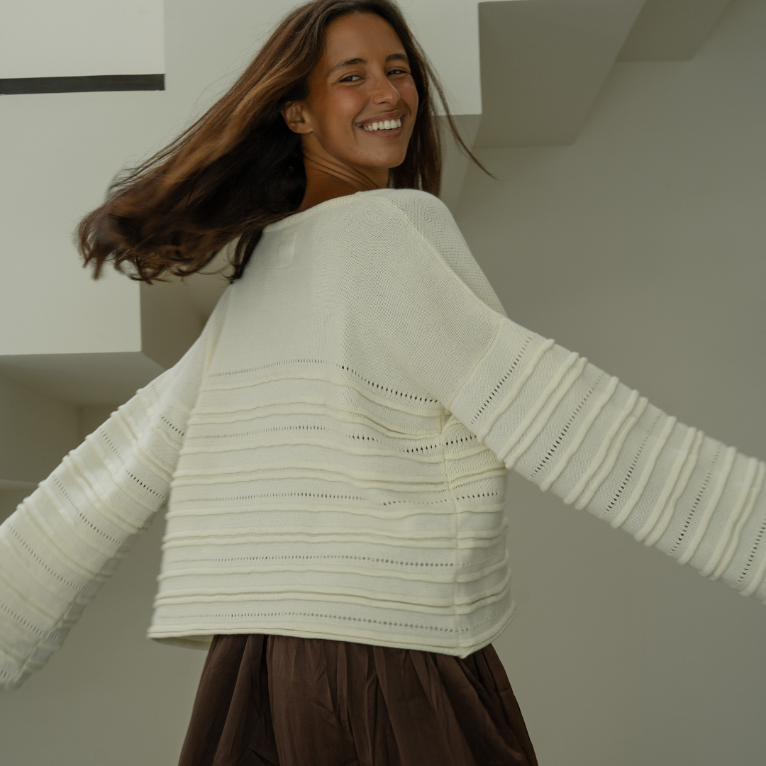 ALMA - CREAM Textured Knit Sweater