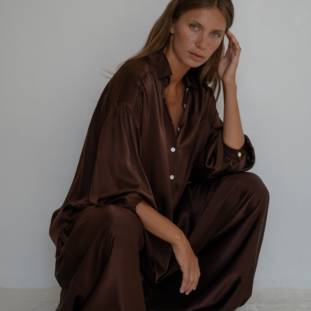 NINA - BURGUNDY Silk Blouse