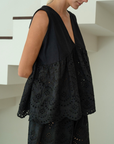 VALERIE - BLACK Broderie & Ramie Top