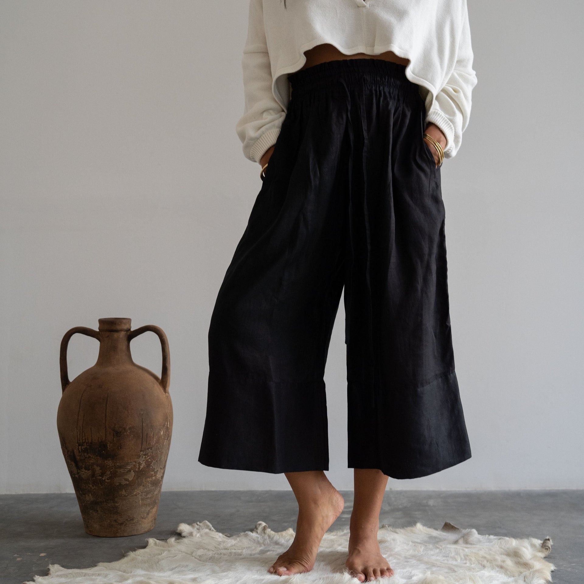 ATILLA - BLACK Linen Cascade Pant