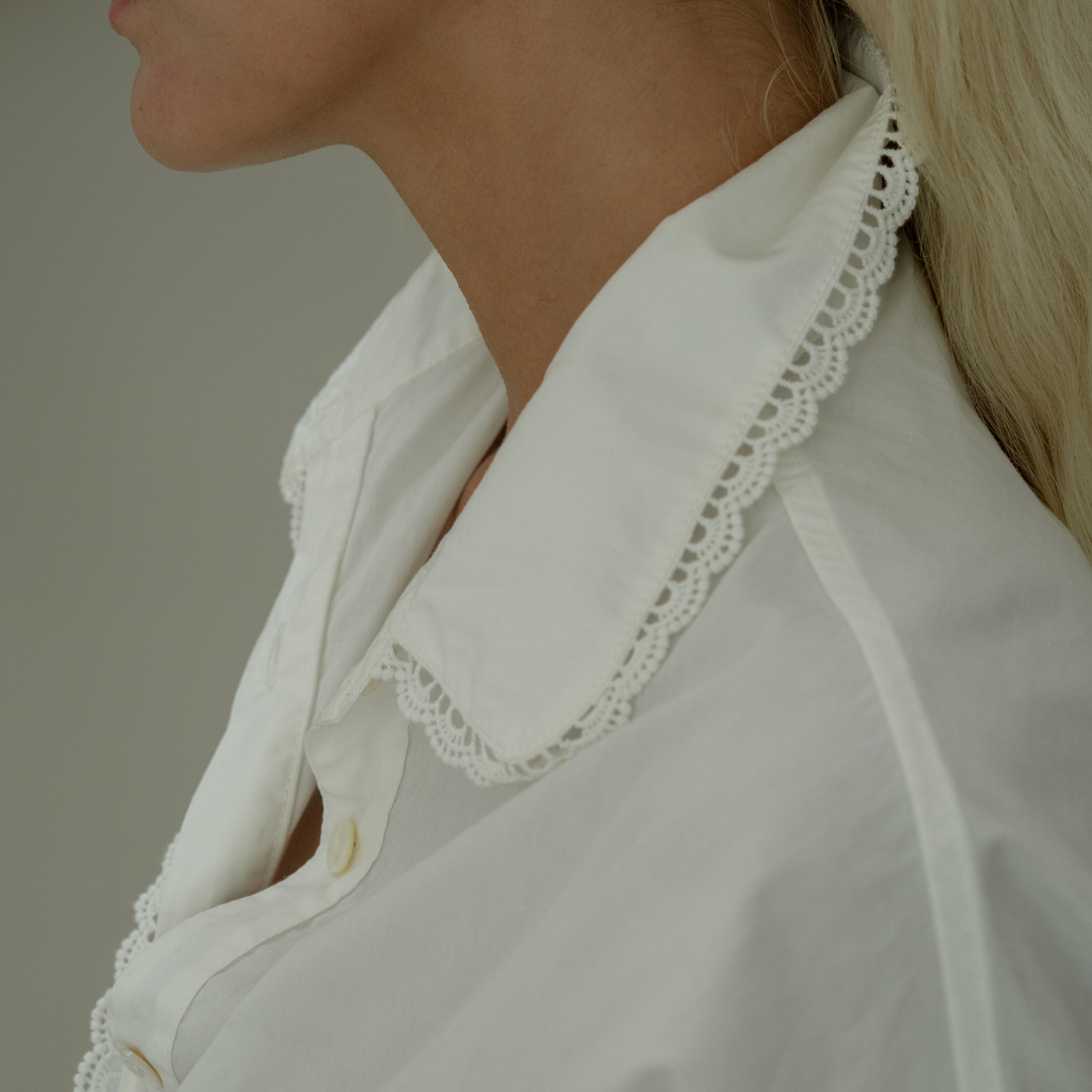 POPLIN - WHITE Lace Trim Shirt