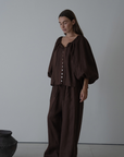 FAITH - Chocolate Linen Blouse