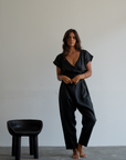 AD Short Sleeve - Black Linen Jumpsuit