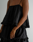 WILLOW TOP- BLACK Linen Lace Trim