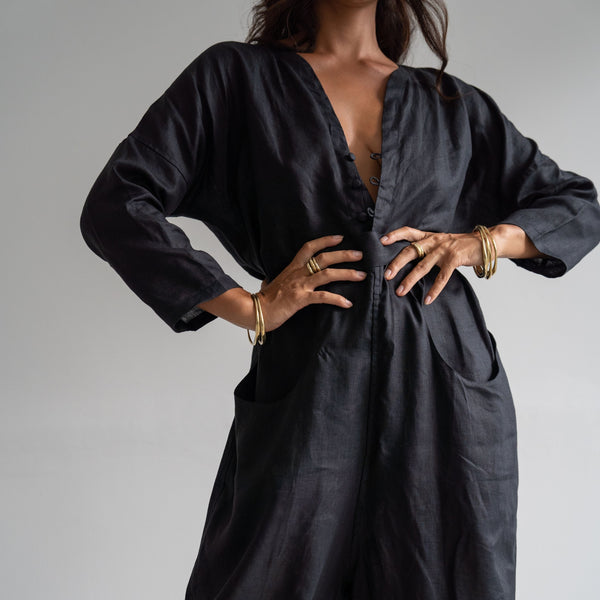 IRIS - BLACK Linen Jumpsuit