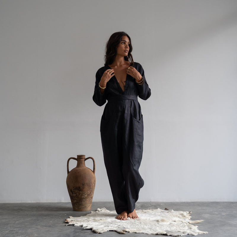 IRIS - BLACK Linen Jumpsuit