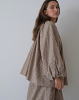 JOSIE - CINNAMON Linen Gingham Voluminous Blouse