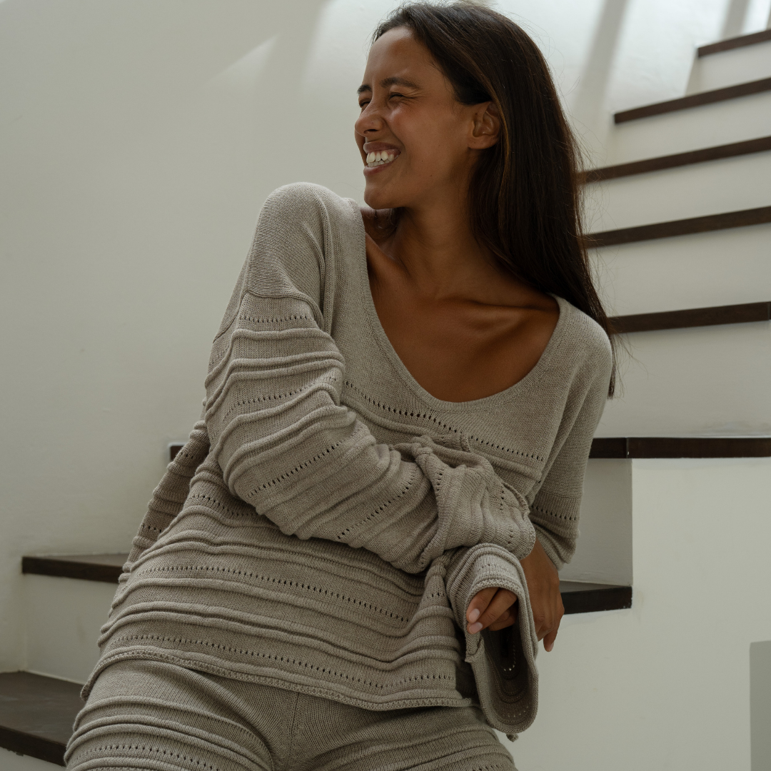 ALMA - FAWN Textured Knit Sweater