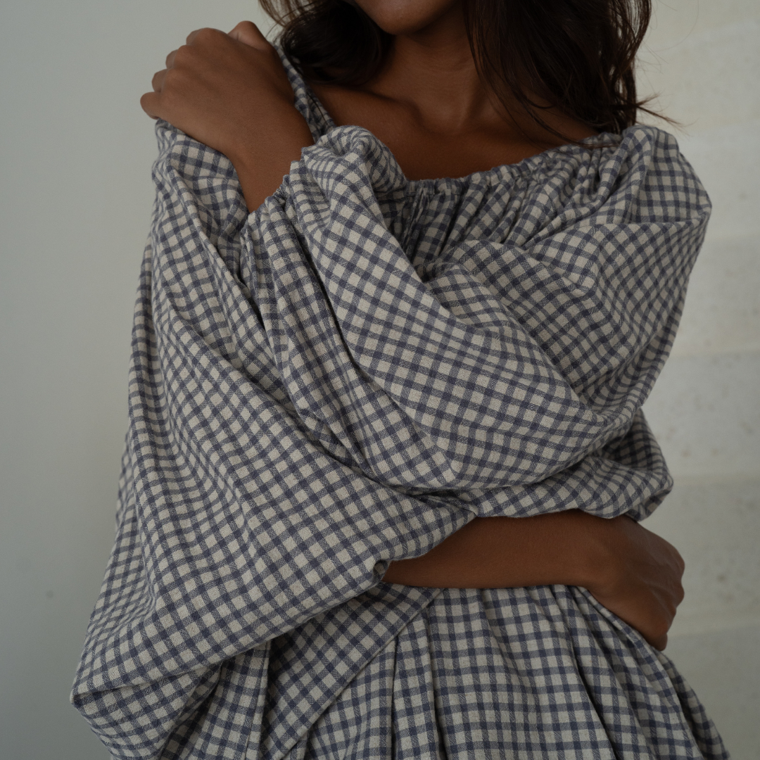 JOSIE - Linen Gingham Voluminous Blouse