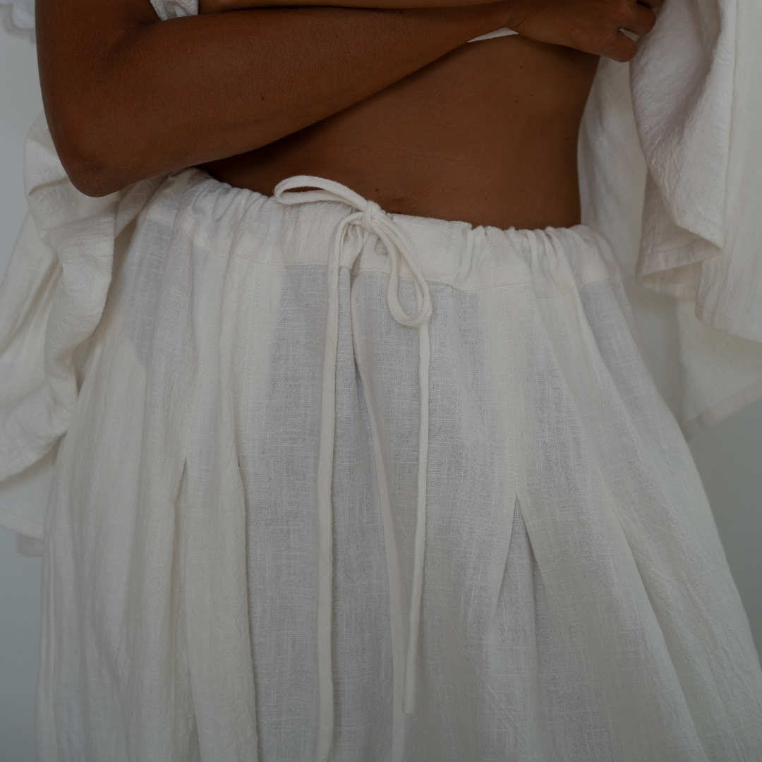 MARLO PLEAT - WHITE Ramie Pant