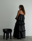 WILLOW TOP- BLACK Linen Lace Trim