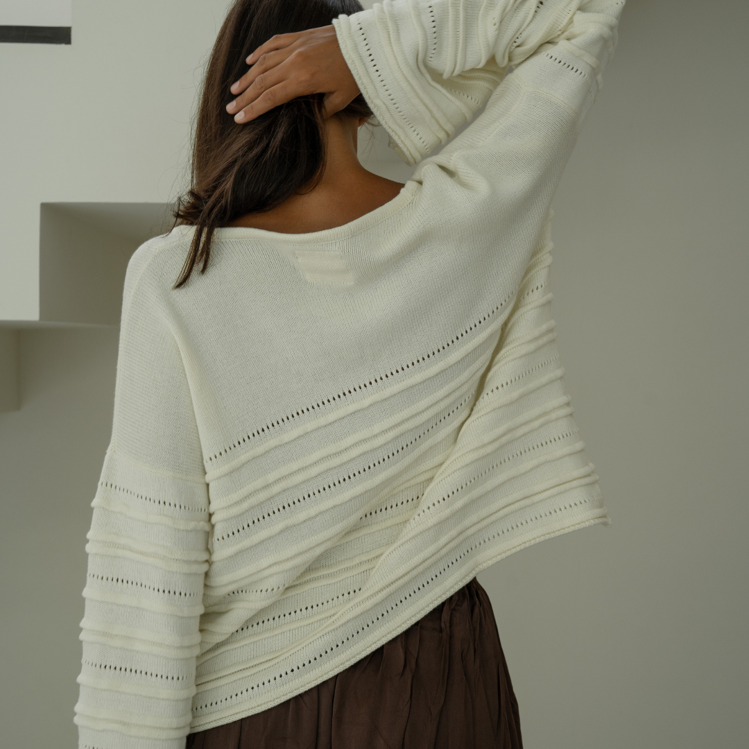 ALMA - CREAM Textured Knit Sweater