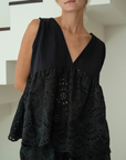 VALERIE - BLACK Broderie & Ramie Top