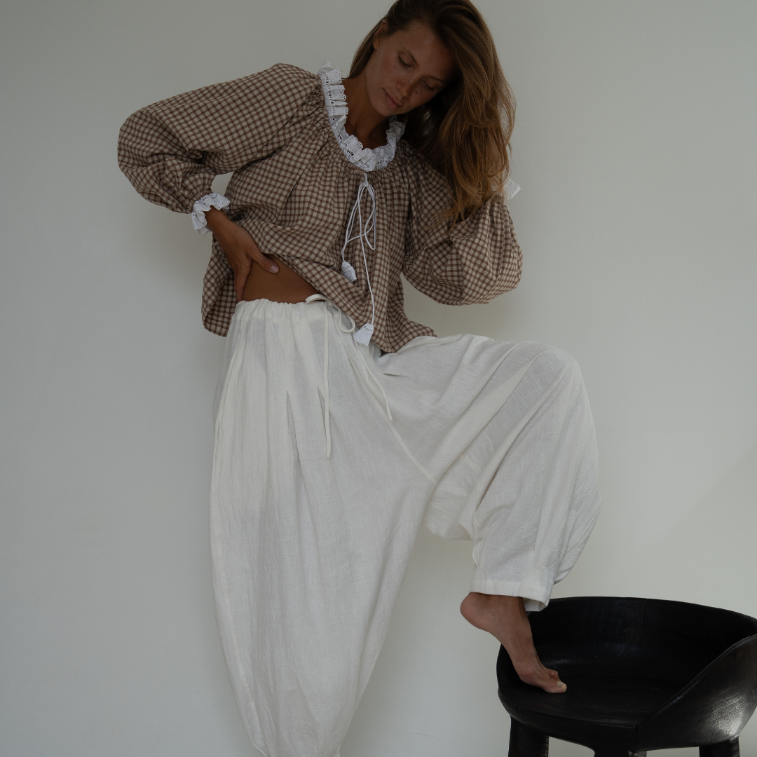 ESME - CINNAMON Gingham &amp; Lace Blouse