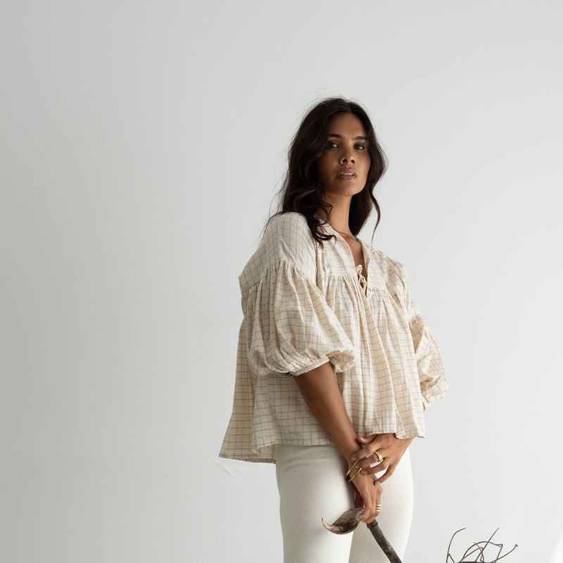 JULIAN - Ochre Check Blouse