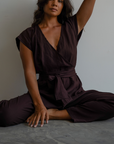 AD Short Sleeve - CHOCOLATE Linen Jumpsuit