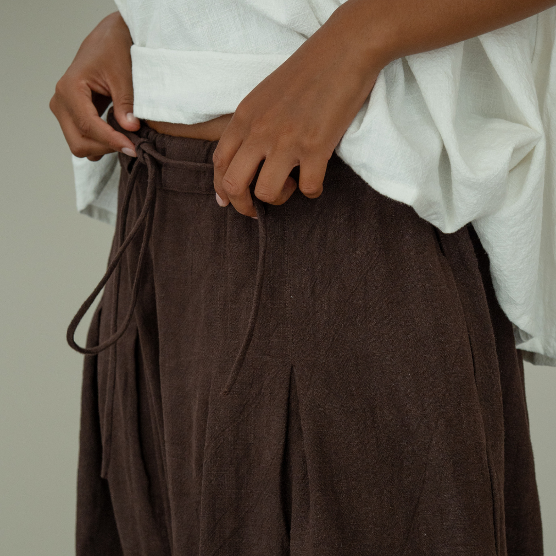 MARLO PLEAT - CHOCOLATE Ramie Pant