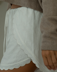 FLEUR - WHITE Ramie Scalloped Short