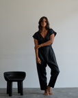 AD Short Sleeve - Black Linen Jumpsuit