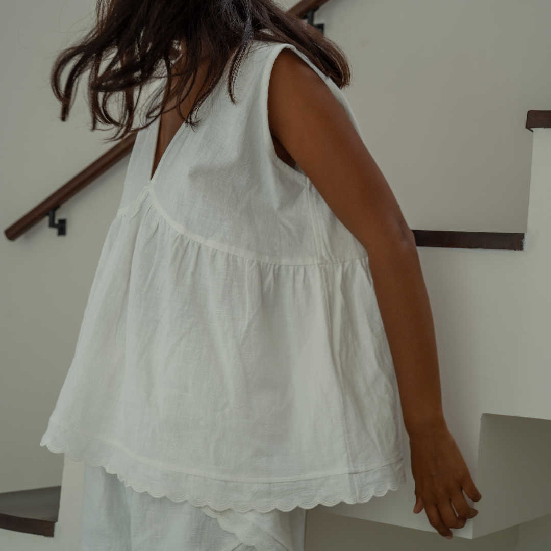 CLEO - WHITE Scalloped Ramie Top
