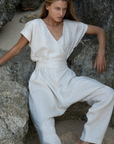 AD Short Sleeve - NATURAL Linen Jumpsuit