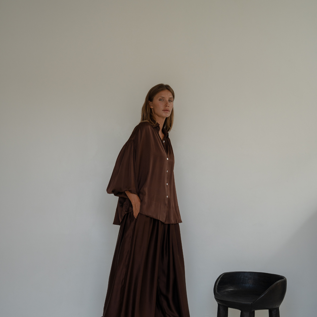 NINA - BURGUNDY Silk Blouse