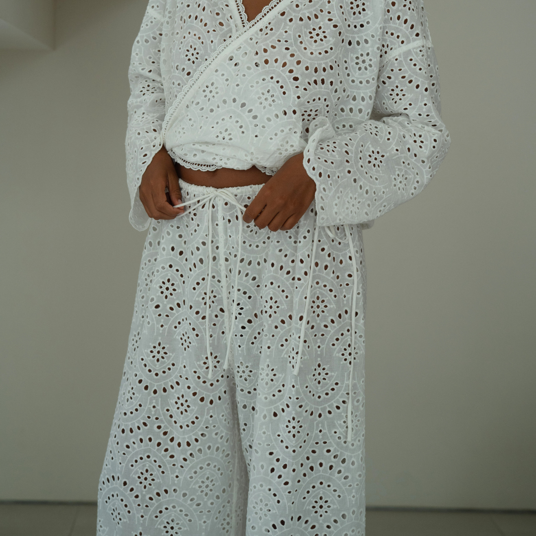 CELESTE - WHITE Broderie Pants