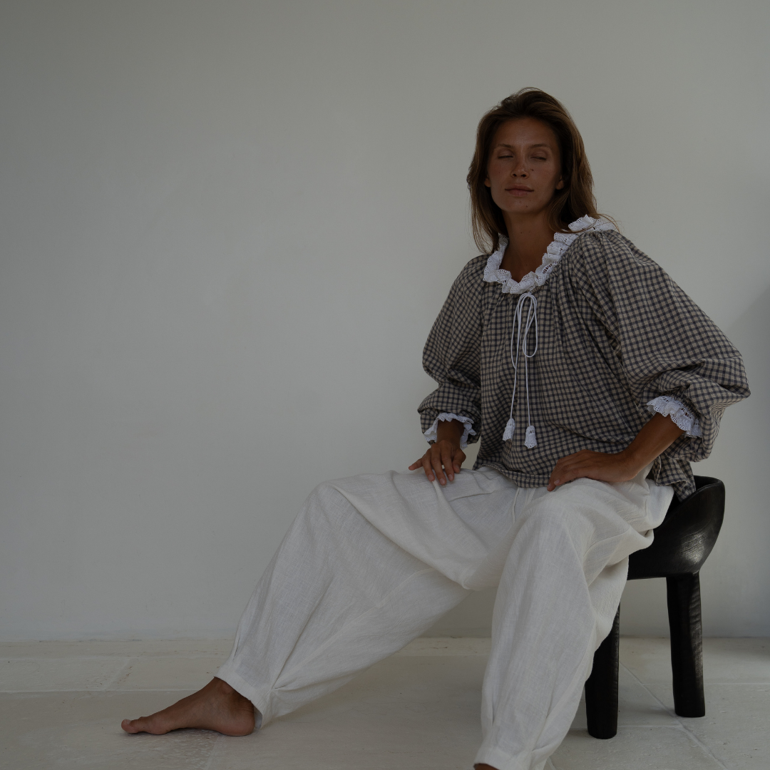 ESME - WISTERIA Gingham &amp; Lace Blouse