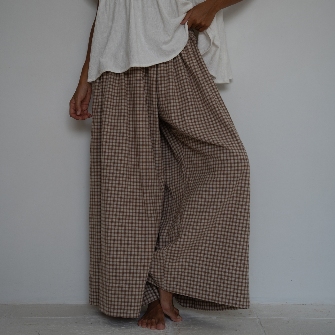 YOLLIE - CINNAMON Linen Gingham Voluminous Pant