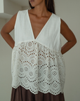 VALERIE - WHITE Broderie & Ramie Top