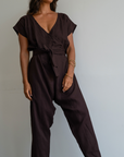 AD Short Sleeve - CHOCOLATE Linen Jumpsuit