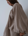 JOSIE - CINNAMON Linen Gingham Voluminous Blouse