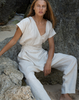 AD Short Sleeve - NATURAL Linen Jumpsuit