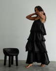 WILLOW TOP- BLACK Linen Lace Trim