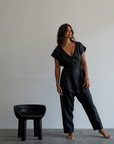 AD Short Sleeve - Black Linen Jumpsuit