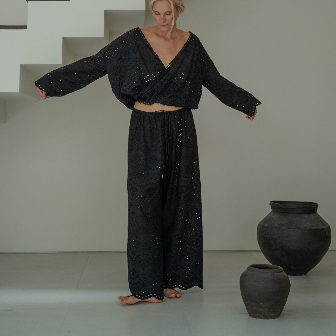 CELESTE - BLACK Broderie Pants