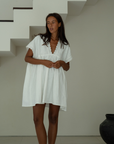 ONNI MINI - WHITE Scalloped Ramie Dress