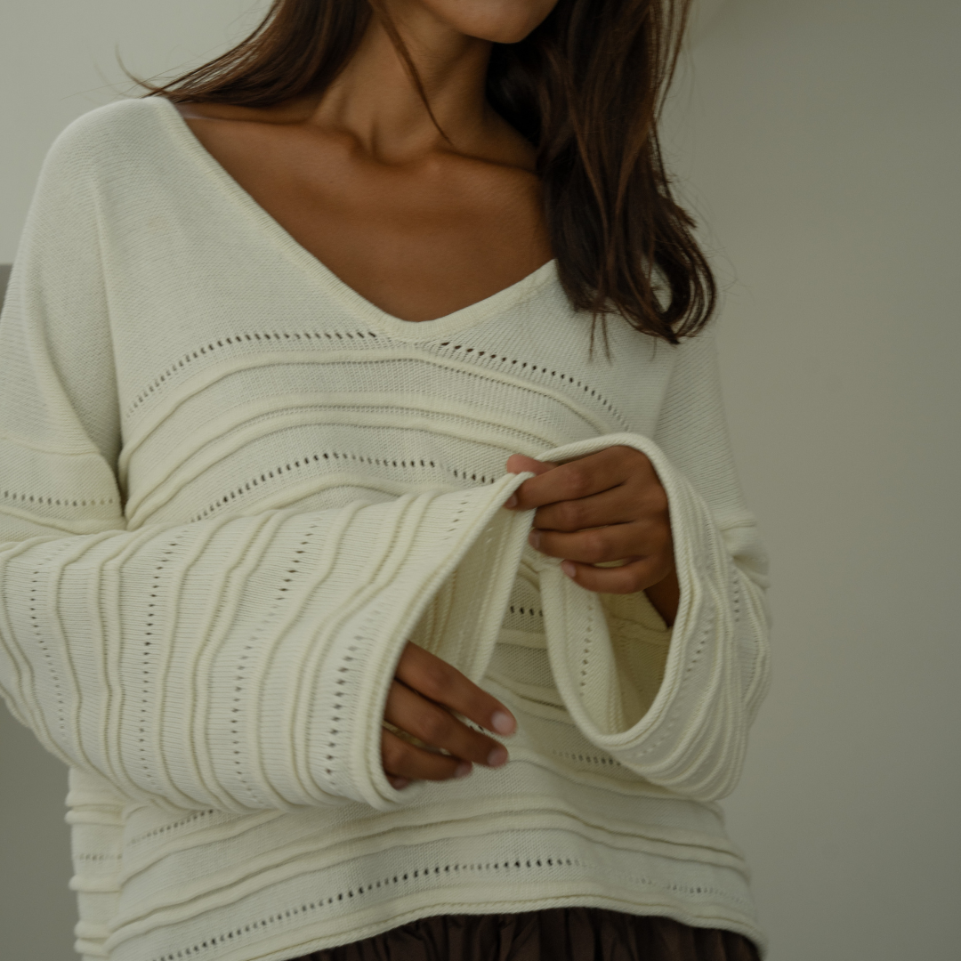 ALMA - CREAM Textured Knit Sweater