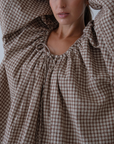 JOSIE - CINNAMON Linen Gingham Voluminous Blouse