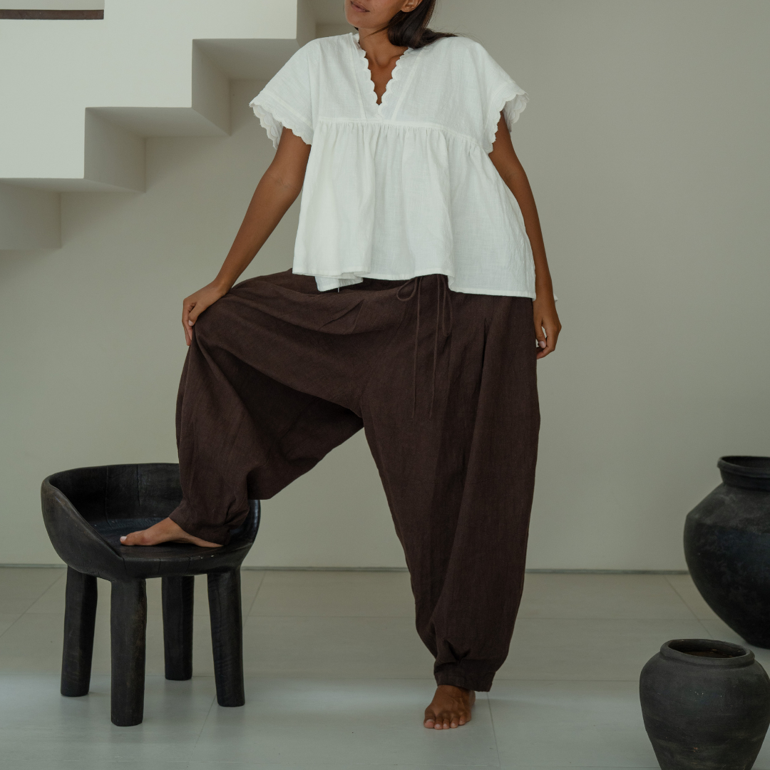 MARLO PLEAT - CHOCOLATE Ramie Pant