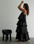 WILLOW TOP- BLACK Linen Lace Trim