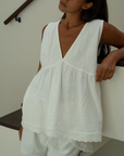 CLEO - WHITE Scalloped Ramie Top